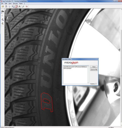 Sreenshot of decoded microglyph on a Dunlop Tire